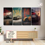 BMW M4 Racing Wall Art – 4 Panel Premium Matte Laminated Canvas (HD Print, Waterproof PVC Board)