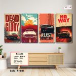 Vintage Muscle Car Wall Art Set – 4 Panel Retro Automotive Canvas | Matte Laminated HD Print