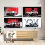 JDM Performance Car Wall Art Set – 4 Panel Modified Sports Car Canvas | Matte Laminated HD Print