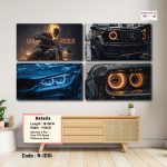 Dark Automotive & Ghost Rider Wall Art Set – 4 Panel Cinematic Car & Bike Canvas | Matte Laminated HD Print