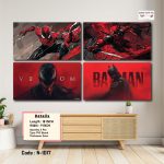 Marvel Superhero Wall Art Set – Spider-Man, Deadpool, Venom & Batman 4 Panel Canvas | Matte Laminated HD Print