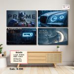Cinematic Heroes & Luxury Cars Wall Art Set – Optimus Prime, Moon Knight & Luxury Car 4 Panel Canvas | Matte Laminated HD Print
