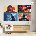 Marvel & DC Heroes Wall Art Set – Wolverine, Iron Man, Captain America & Batman 4 Panel Canvas | Matte Laminated HD Print