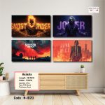 Iconic Movie Legends Wall Art Set – Ghost Rider, Joker, Stranger Things & John Wick 4 Panel Canvas | Matte Laminated HD Print