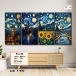 Starry Night Cities & Landscapes Wall Art Set – London, Paris & Scenic Nights 4 Panel Canvas | Premium Matte HD Print