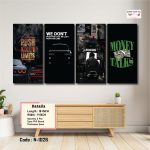 Motivation & Hustle Lifestyle Wall Art Set – Push Your Limits, Focus & Money Talks 4 Panel Canvas | Premium Matte HD Print