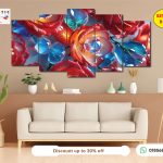 Artistic Wallery Crystal Rose & Blue Gem 5-Panel Wall Art – Glow Effect HD Matte Laminated PVC Decor (Set Code B-162)