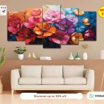 Artistic Wallery Colorful Anemone Garden 5-Panel Wall Art – Vibrant Oil-Paint Style HD Matte Laminated PVC Decor (Set Code B-172)