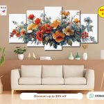 Artistic Wallery Wildflower Meadow 5-Panel Wall Art – Bright Autumnal HD Matte Laminated PVC Decor (Set Code B-174)