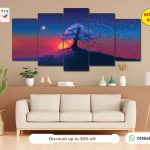 Sunset Tree 5-Panel Wall Art Canvas – Premium Matte Laminated HD Print (Set Code B-177)