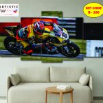 Speed Racing Motorcycle 5-Panel Wall Art – HD Matte Laminated PVC Wall Decor (Set Code: B-196)