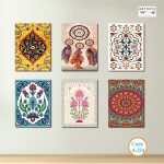 Traditional Ethnic Wall Art Set – Vintage Pattern & Mandala Canvas Prints | Premium Matte Laminated Waterproof PVC Panels | Ready to Hang (Code: A-254