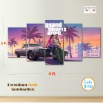 Vice City Sunset 5-Panel Gaming Wall Art – Premium Matte HD Print on 3mm PVC (Code: B-544)