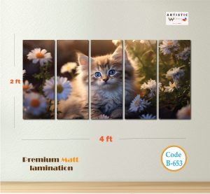 Golden Meadow Kitten - 5-Panel Premium Pet Wall Art (Code: B-653)