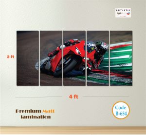 Red Velocity Sportbike - 5-Panel Premium Racing Wall Art (Code: B-654)
