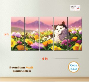 Whimsical Meadow Cat - 5-Panel Premium Character Art (Code: B-656)