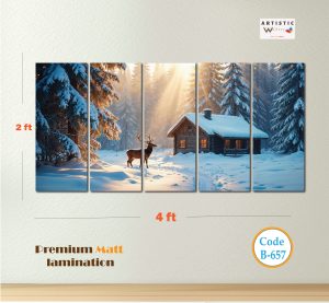 Winter Cabin Solitude - 5-Panel Premium Scenery Wall Art (Code: B-657)